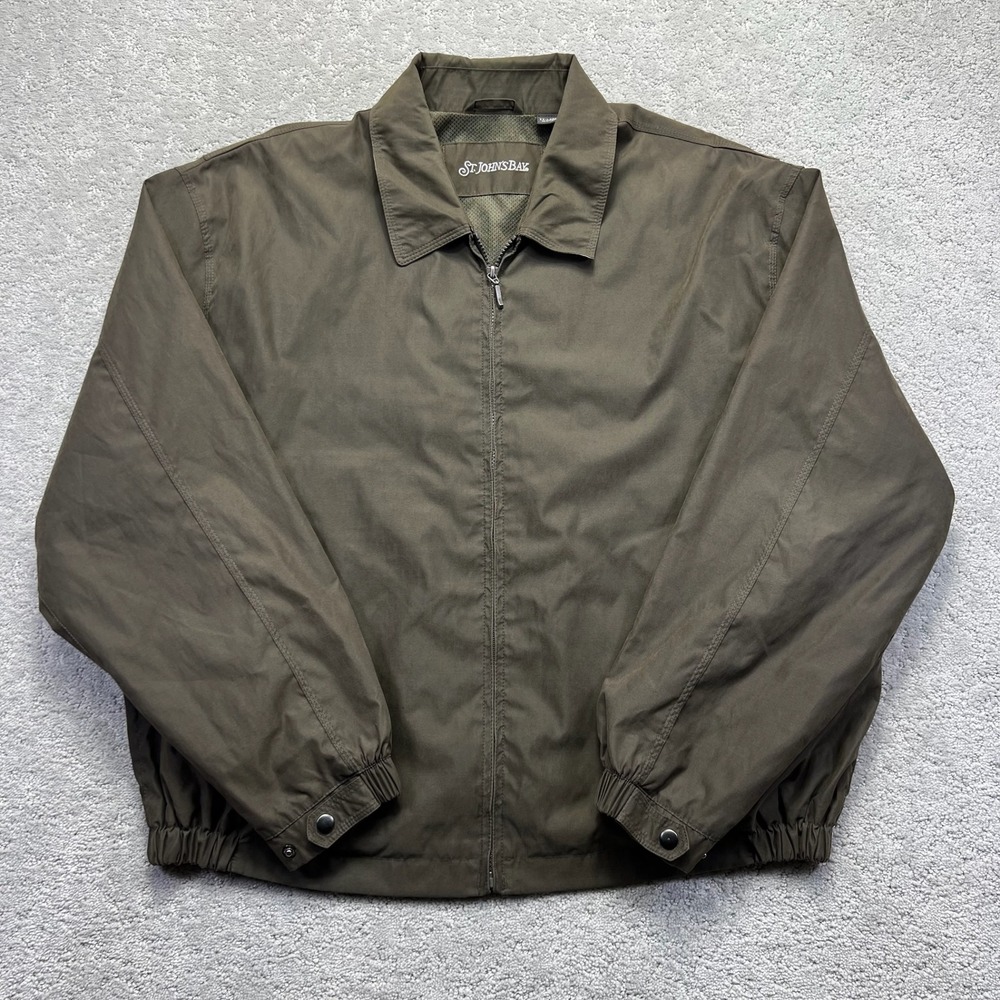 St Johns Bay Jacket Mens XX- Large Brown Green Mesh Lined Harrington Bomber